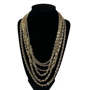 Gold Tone Multi-Strand Cascade Necklace Made In Germany 10" Vintage